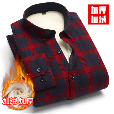 Plush new pattern man Autumn and winter Long sleeve shirt men's wear leisure time formal wear lattice shirt business affairs go to work Inch shirt