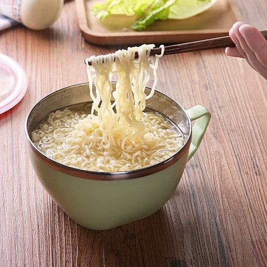 Korean double -layer insulation instant noodle bowl adult with lid to prevent hot insulation fresh -keeping box creative stainless steel instant noodle bowl