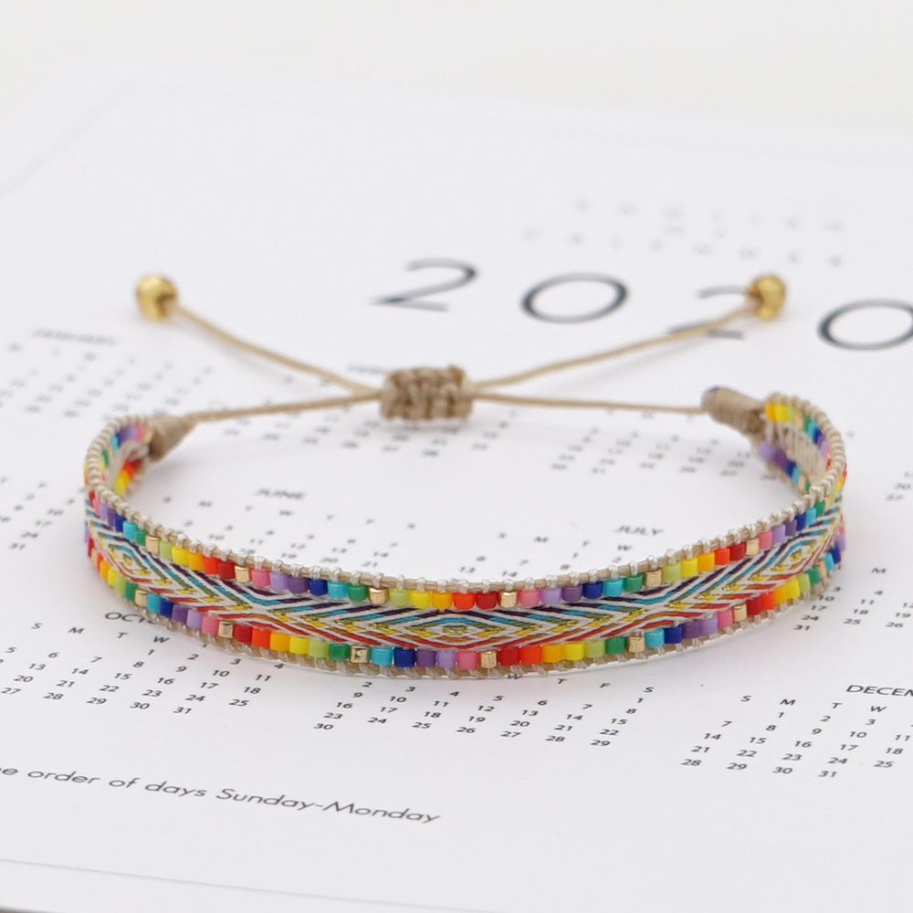 Rice Bead Weaving Bohemian Style Retro Ethnic Style Pattern Ribbon Bracelet display picture 17