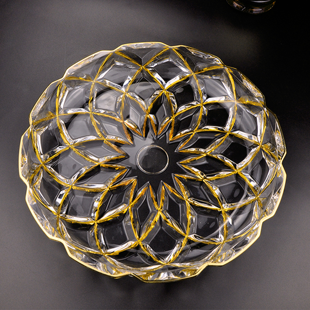 家居水晶玻璃果盘欧式高档轻奢水果盘子 创意描金糖果盘装饰果盘