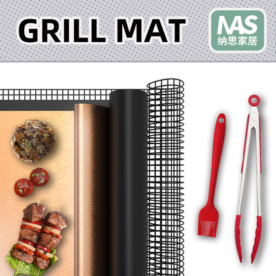 亚马逊特氟龙烧烤垫不粘耐高温烧烤网玻璃纤维网格烧烤垫BBQ工具