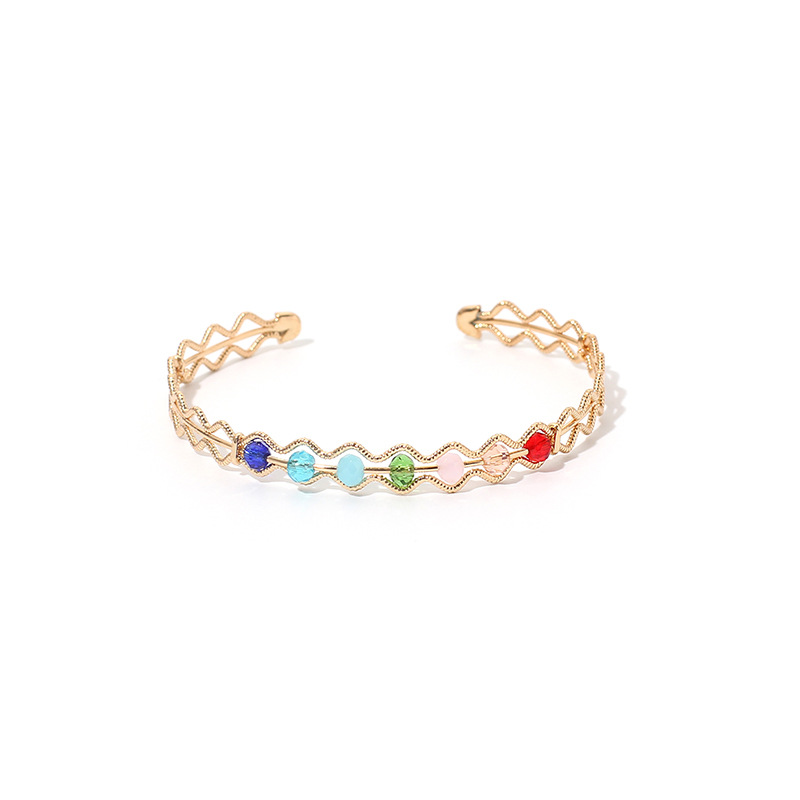 5g Weight Housewarming, Anniversary, Business, Wedding, Travel, Birthday, Festival Occasion Women'S Gender Gold, Silver Color Colored Crystal Bead Gold Open Bracelet New Hollow Adjustable Bracelet Wholesale Nihaojewelry 11