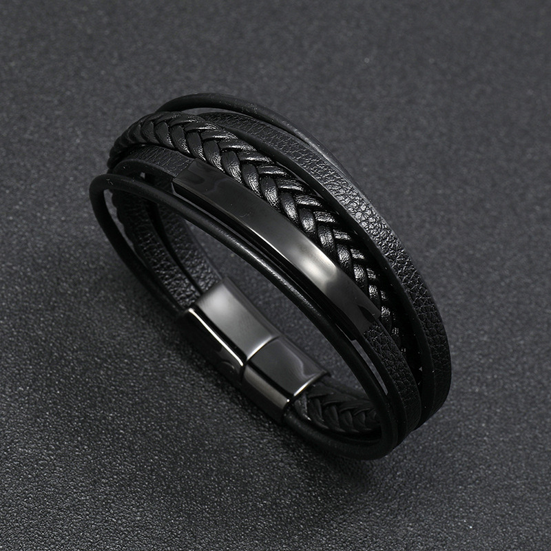 simple stainless steel hip-hop leather bracelet