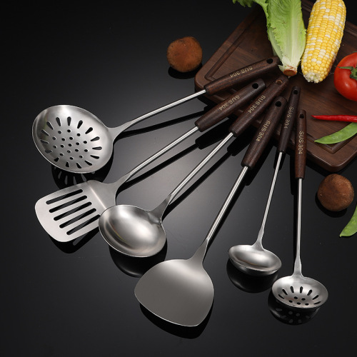 Platinum Duobao 304 stainless steel kitchen utensils retro wooden handle spatula frying spatula soup spoon colander spatula soup shell kitchen supplies