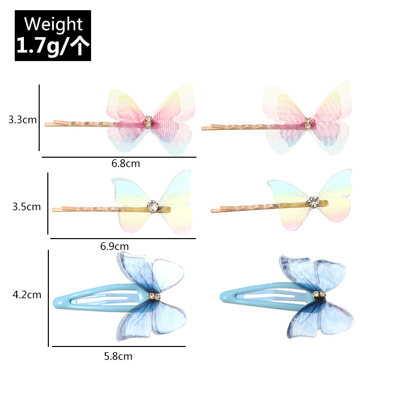 Korean  Children's Colorful Butterfly Bangs Word Clip Top Clip  Set display picture 2