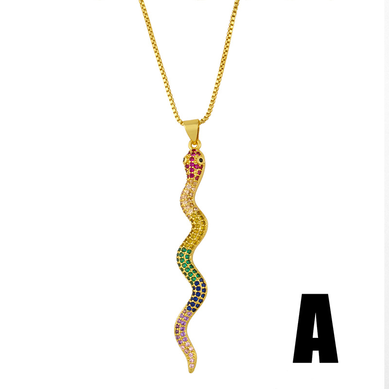 Fashion Simple Retro Single-layer Diamond Serpentine Copper Pendant Necklace display picture 3