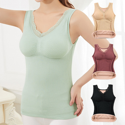 新款保暖内衣女上衣加绒加厚打底衫女弹力紧身蜂巢保暖背心女马甲|ms