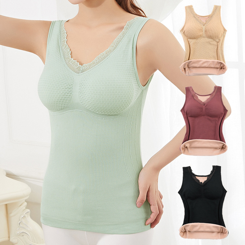 新款保暖内衣女上衣加绒加厚打底衫女弹力紧身蜂巢保暖背心女马甲|ms