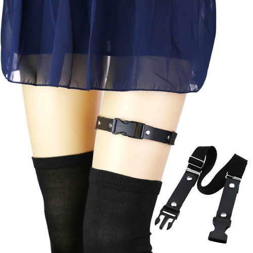Gothic punk creative high elastic plastic buckle garter belt simple personalized PU leather adjustable thigh ring