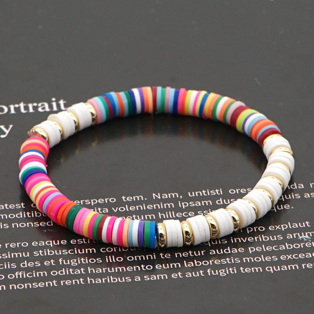 Bohème Arc-en-couleur Polymère Argile 6m Bracelet Femelle En Acier Inoxydable Couleur Retenue Spacer Style Ethnique Corde Élastique Bracelet Ornement display picture 13