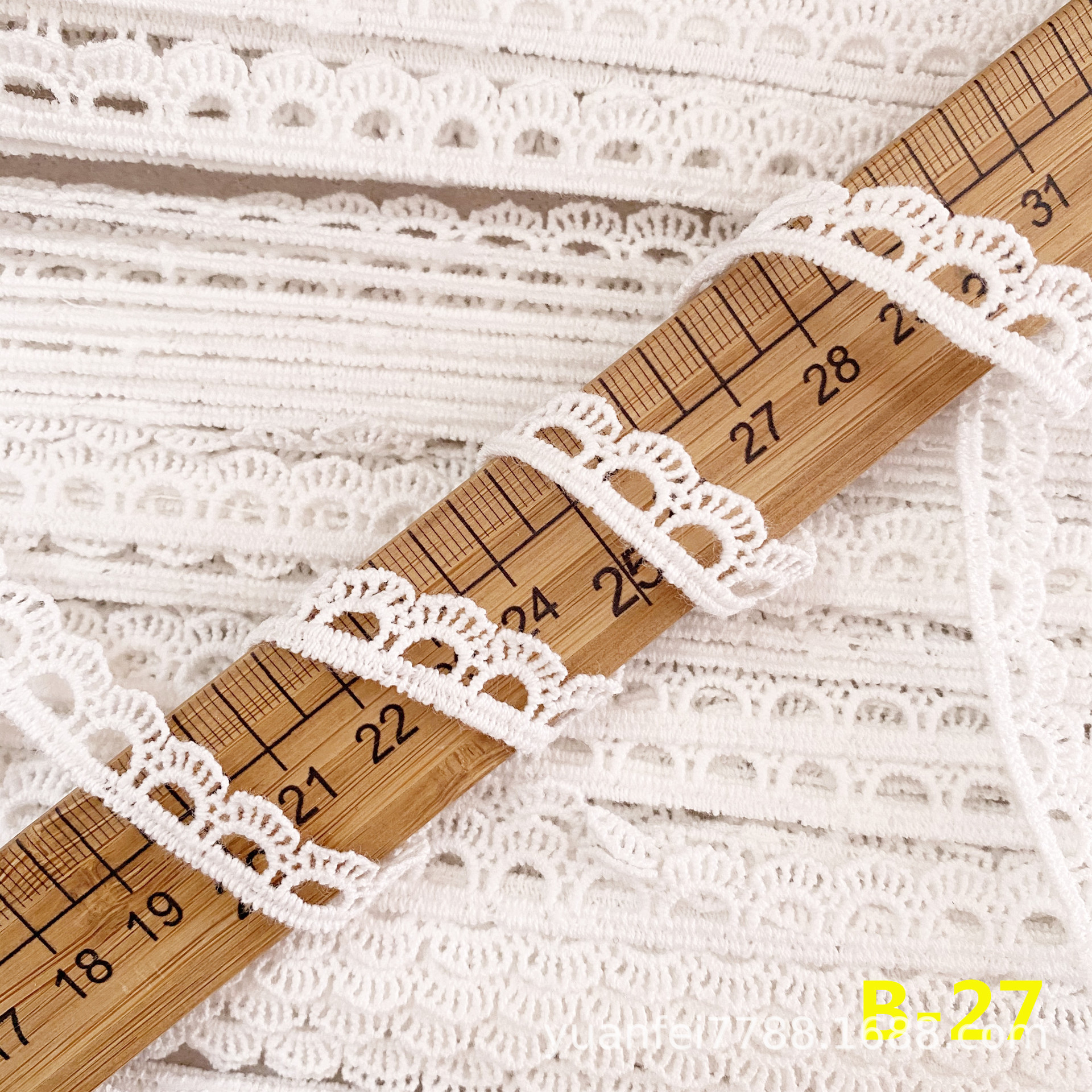 B-27细窄波浪弧形全纯棉镂空水溶棉花边DIY服装辅料1cm现货批发