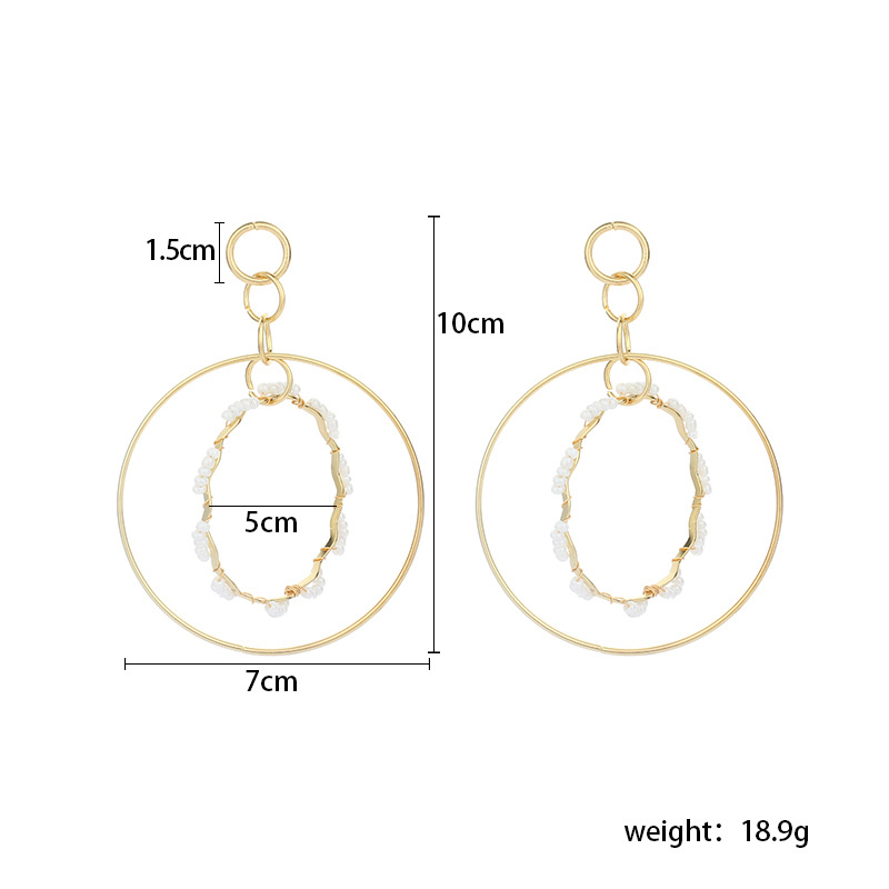 19g Weight Earrings Classification Wedding, Travel, Birthday, Festival Occasion Women'S Gender White Color  Korean  Geometric Ring Rice Bead Earrings 无