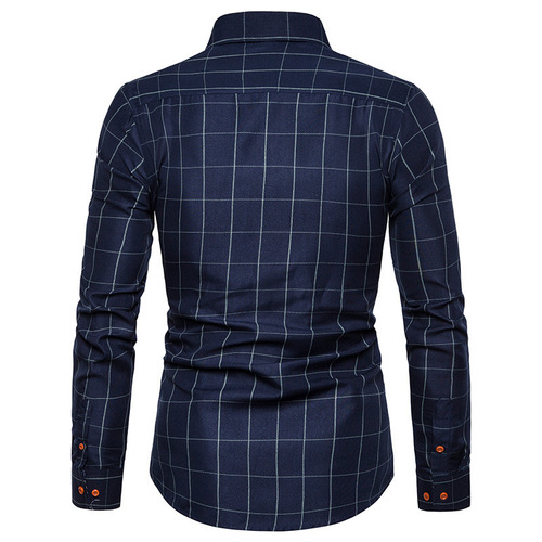 Wine navy plaid Business casual Dress suit shirts for male young men long sleeve shirt grid tide comfortable leisure lapel shirt