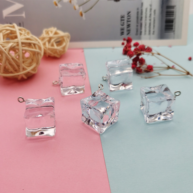 Miniature simulation transparent three-dimensional Ice Cube Earrings keychain pendant DIY jewelry accessories handmade materials