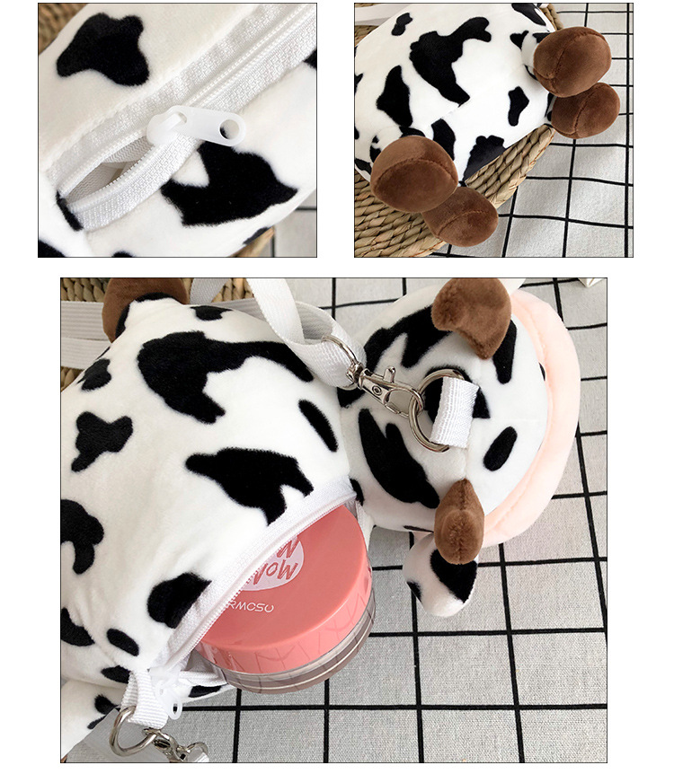 Women's Girl'S Plush Cows Cute Cylindrical Zipper Square Bag display picture 1