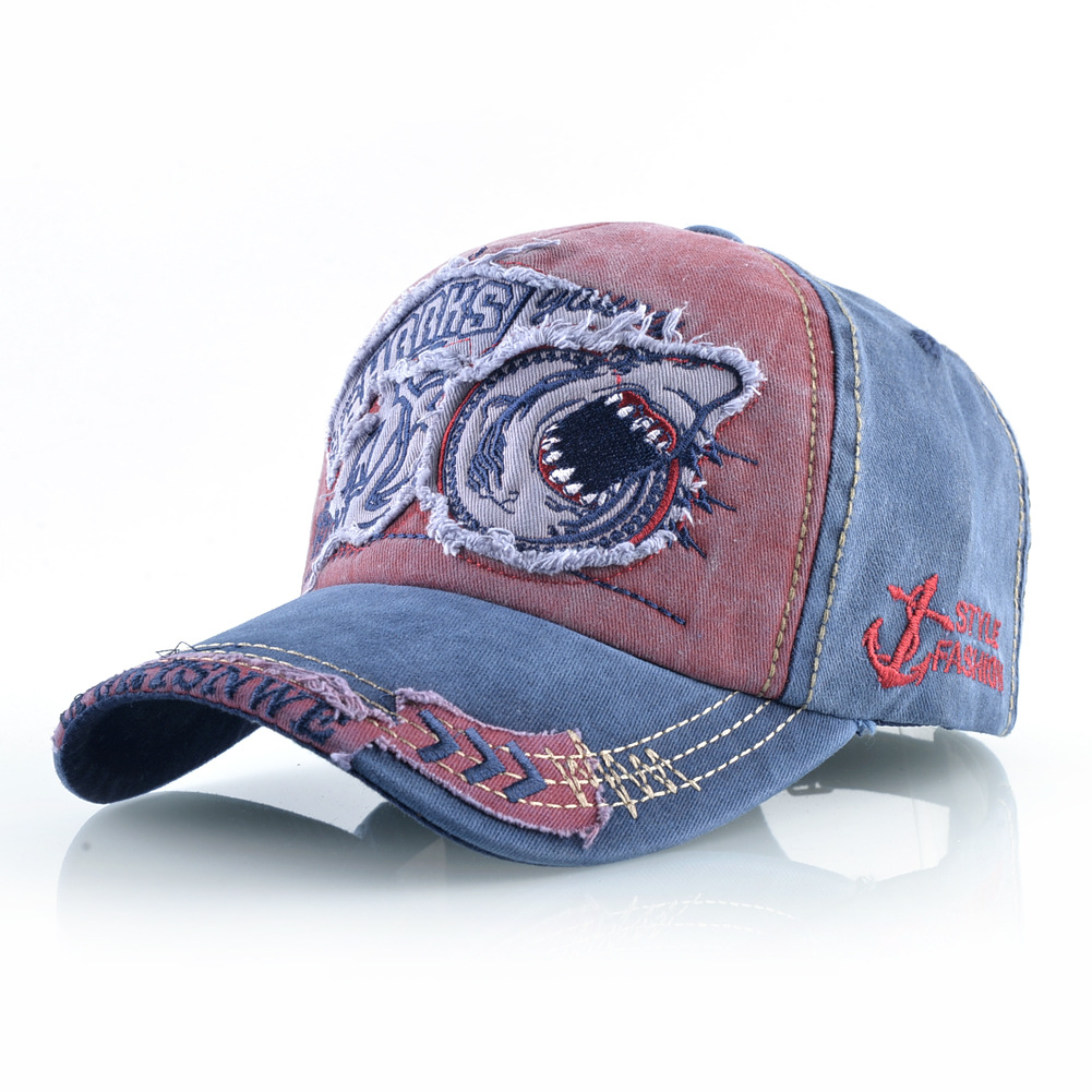 Washed Denim Baseball Cap Men's And Women's Trend Shark Personality Cap Spring And Autumn Shade Hat_voghion.com