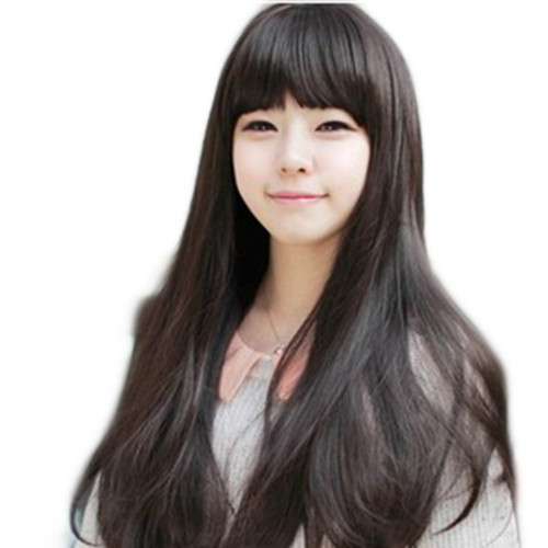 Manufacturer wholesale fashion wig ladies flat bangs long straight hair foreign trade European and American Korean wig headgear one piece drop shipping
