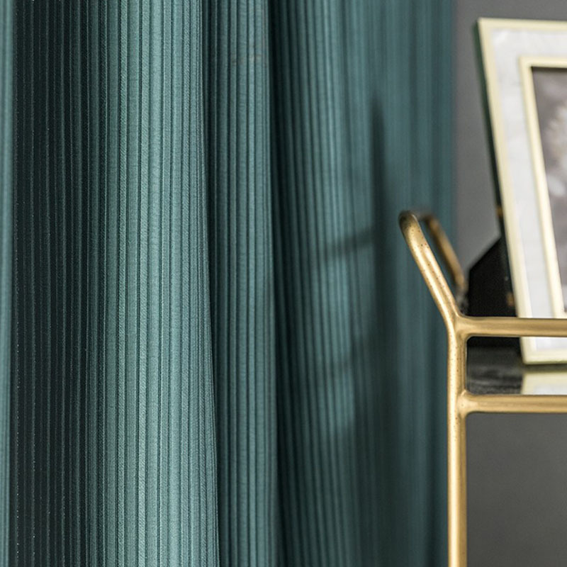 轻奢风格仿真丝羊绒绸缎条纹遮光窗帘布料清新蓝绿色窗帘定制批发|ru