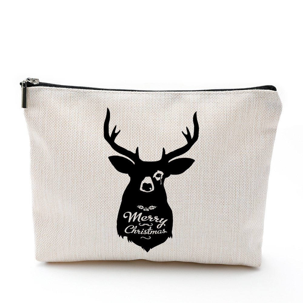 圣诞化妆包防水棉麻拉链袋 化妆品饰品收纳袋 旅行洗漱用品收纳包