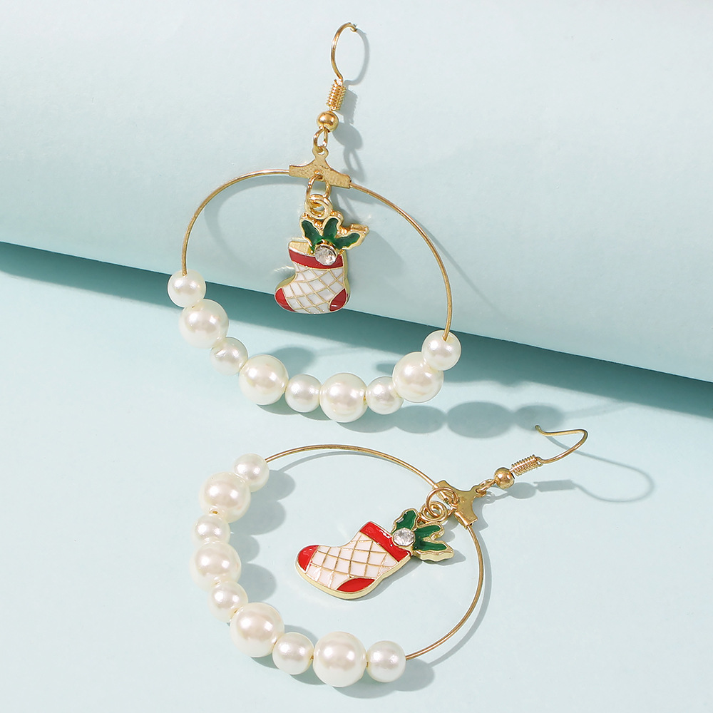 Exaggerated Large Circle Size Pearl Pearl Christmas Tree Elk Earrings For Women Hot Sale display picture 11