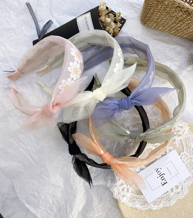 Korean Fashion  New Bow Small Daisy Flower Headband  Fresh  Sweet Headdress Gauze Headband Nihaojewelry Wholesale display picture 12