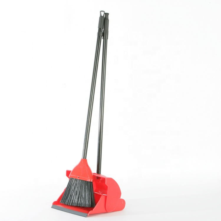 Plastic Kitchen Broom and Dustpan Set with Long Handle Broom Bristle Head Dustpan for Mopping and Home