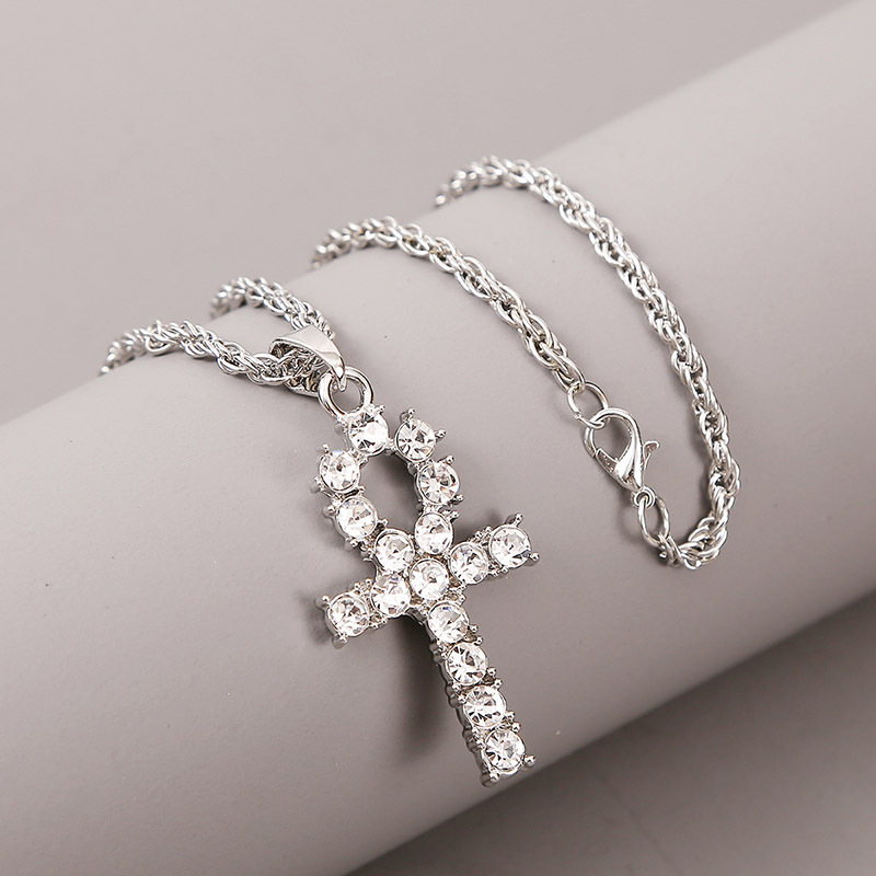 Korean Creative Simple Rhinestone Long Cross Necklace Hip-hop Pendant Jewelry Wholesale Nihaojewelry display picture 8