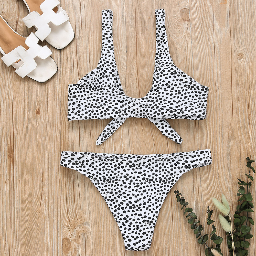 Front Knotted Dotted Prints Double-Sided Sexy Split Swimsuit - Swimsuits - Uniqistic.com