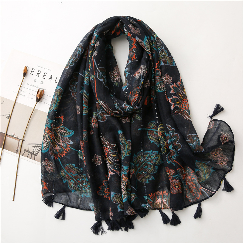 Women's Ethnic Style Ditsy Floral Cotton And Linen Tassel Winter Scarves display picture 3