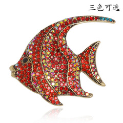 跨境歐美熱銷高檔時尚鑲鑽小魚胸針合金動物胸花別針絲巾扣 胸針