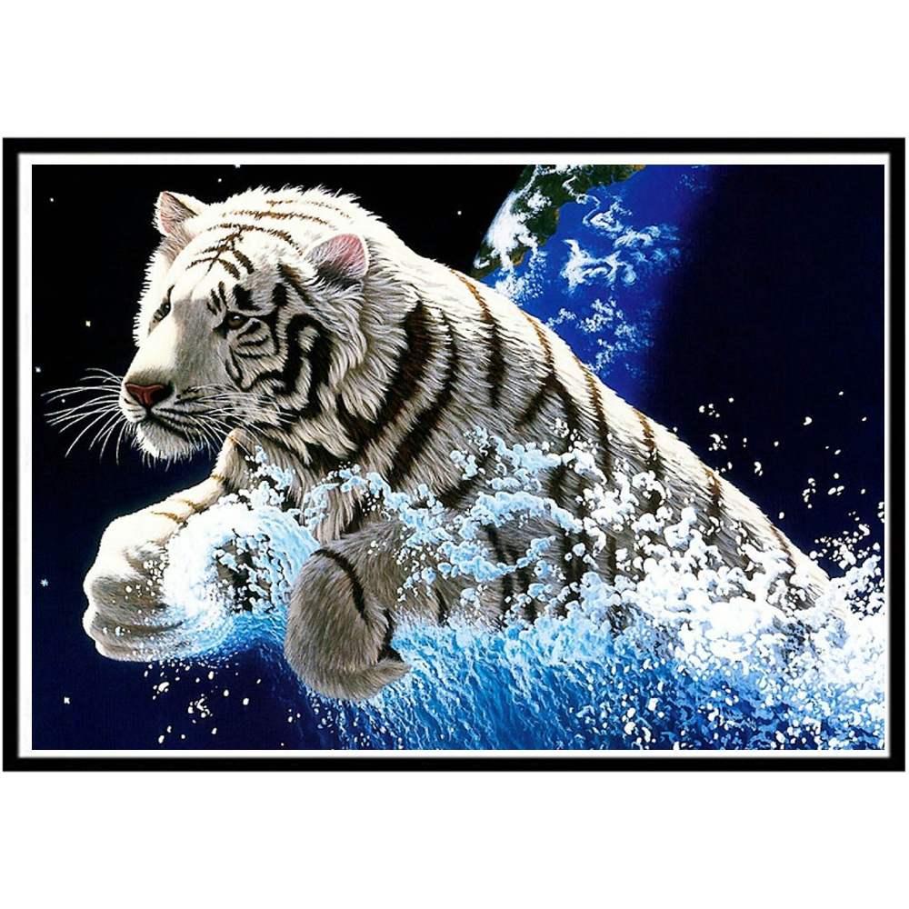速賣通爆款DIY鑽石畫 5D老虎圖案裝飾純手工外貿魔方圓鑽廠家直銷