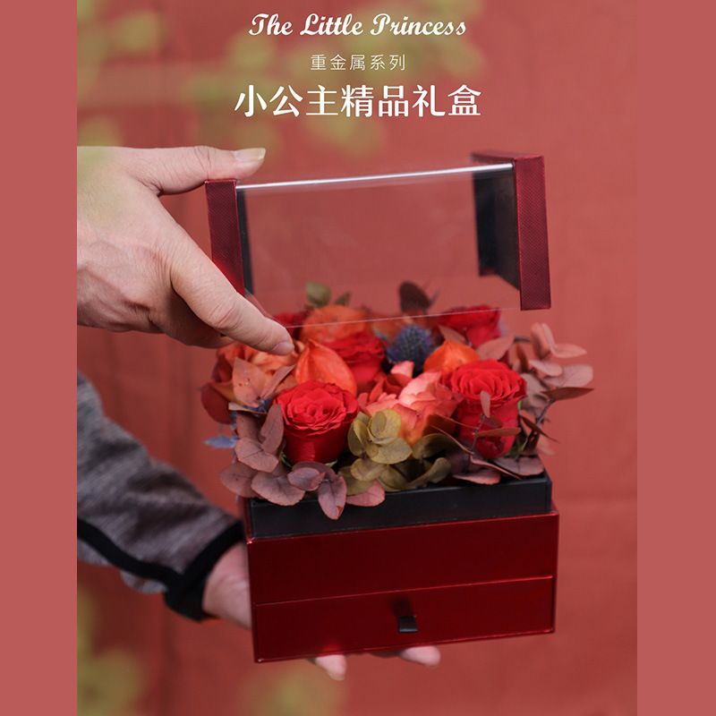 现货七夕礼盒亚克力花盒平安夜开窗平安果包装礼盒圣诞小公主礼盒