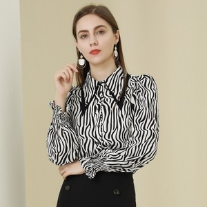 2021 autumn new women's zebra long sleeve Lapel fashion niche design straight tube chiffon shirt women