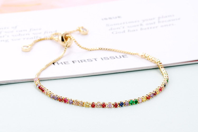 European And American Fashion New Style Zircon Bracelet Single Row Claw Inlaid Personality Simple Multi-color Adjustable Bracelet Factory Wholesale display picture 2