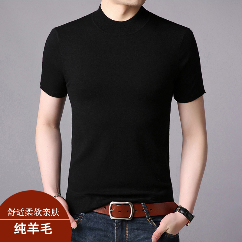 woolen knitted base solid color sweater with a round collar