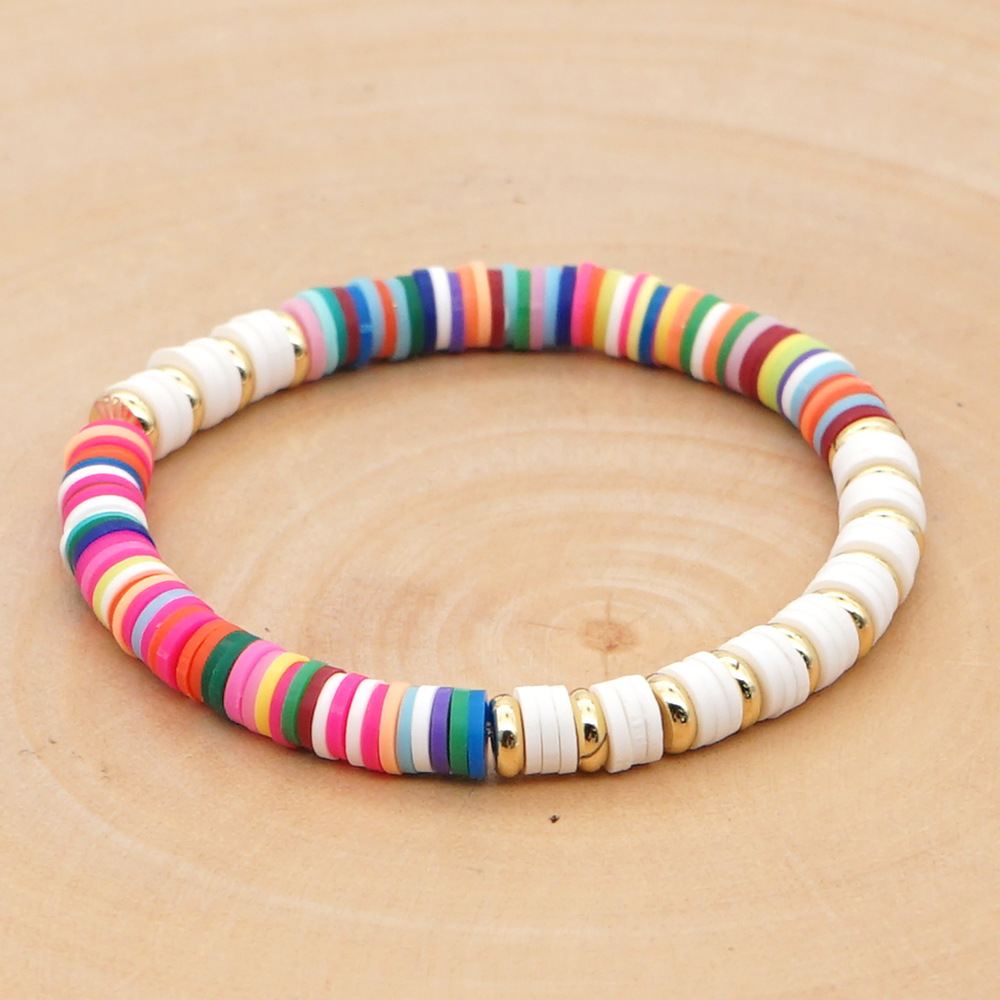 Bohemian Rainbow Color Polymer Clay 6m Bracelet Female Stainless Steel Color Retaining Spacer Ethnic Style Elastic String Bracelet Ornament display picture 12
