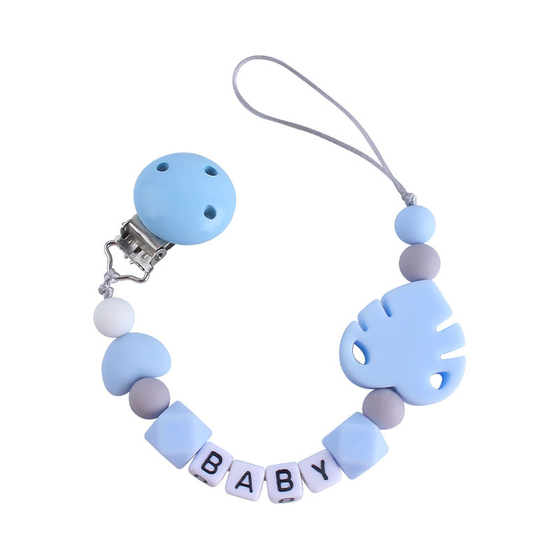 Bebé Hemu chupete clip nombre del bebé calmante hoja de silicona chupete cadena Amazon nueva venta caliente