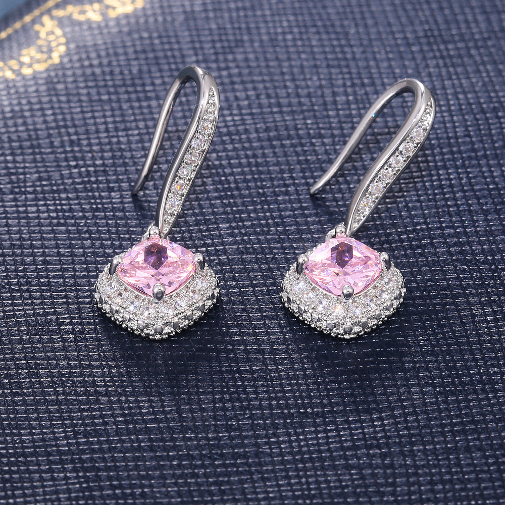 Fashion Square Inlaid Zircon Copper Drop Earrings Wholesale display picture 5