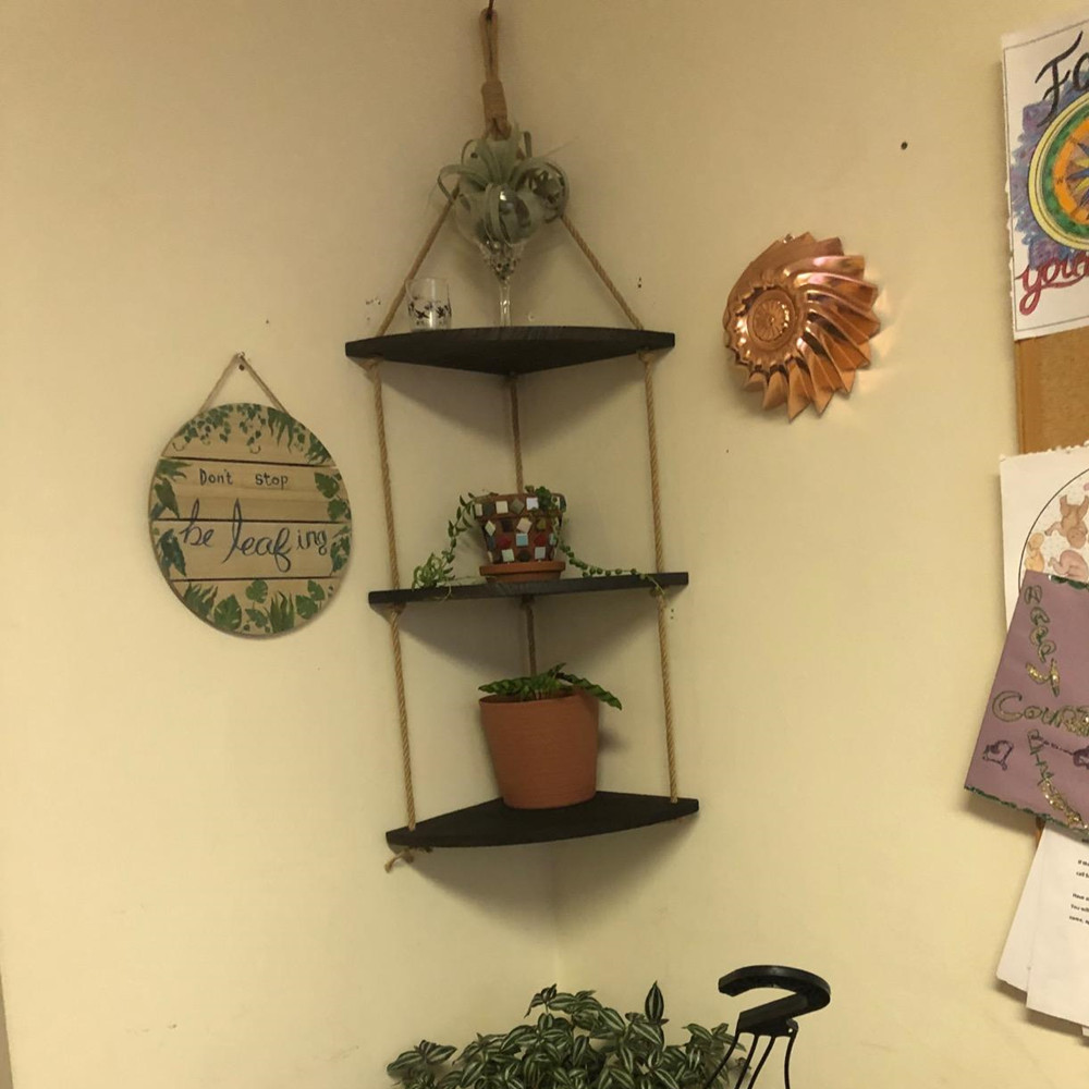 Amazon en forma de abanico de pared de perforación libre de cuerda de cáñamo partición de madera maciza colgante de pared sala de estar decoración de la pared estante