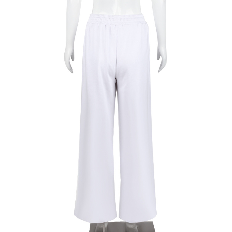 Casual Solid Drawstring Slit Pocket Wide Leg Pants