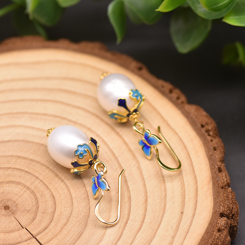 24g Weight Drop Earrings Classification Ethnic Style Clouds Flower Butterfly Pearl Copper Drop Earrings 1 Pair