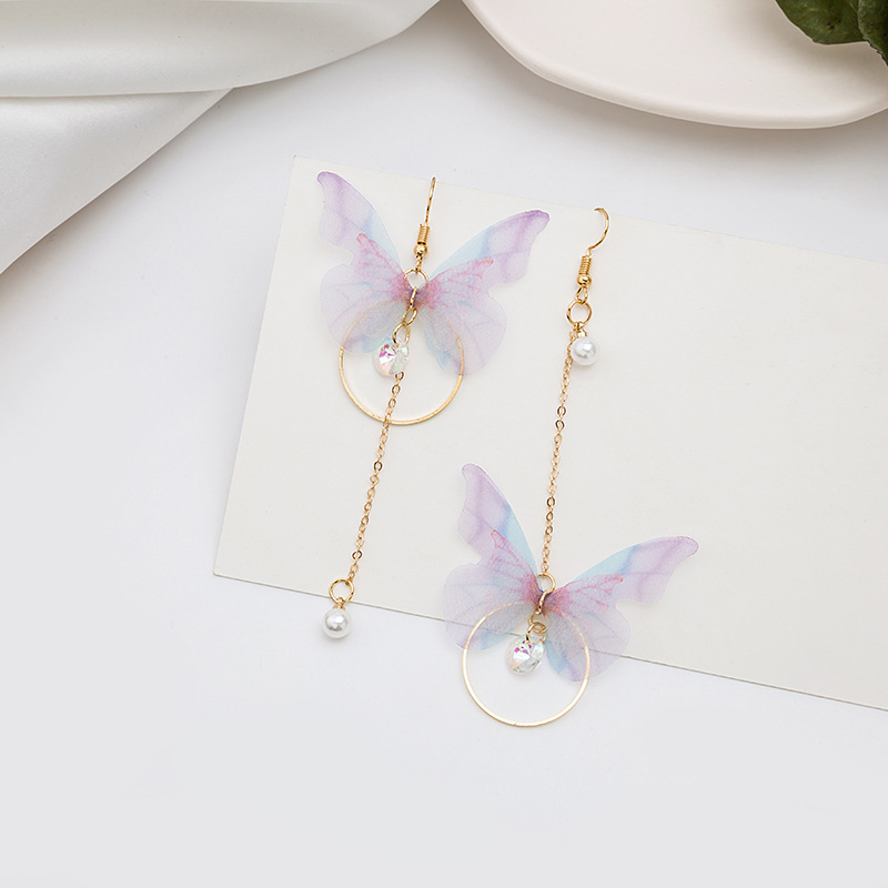 Polyester fabric, Alloy Material Sweet Butterfly Polyester Fabric Alloy Inlay Artificial Pearls Rhinestones Women's Earrings 1 Pair