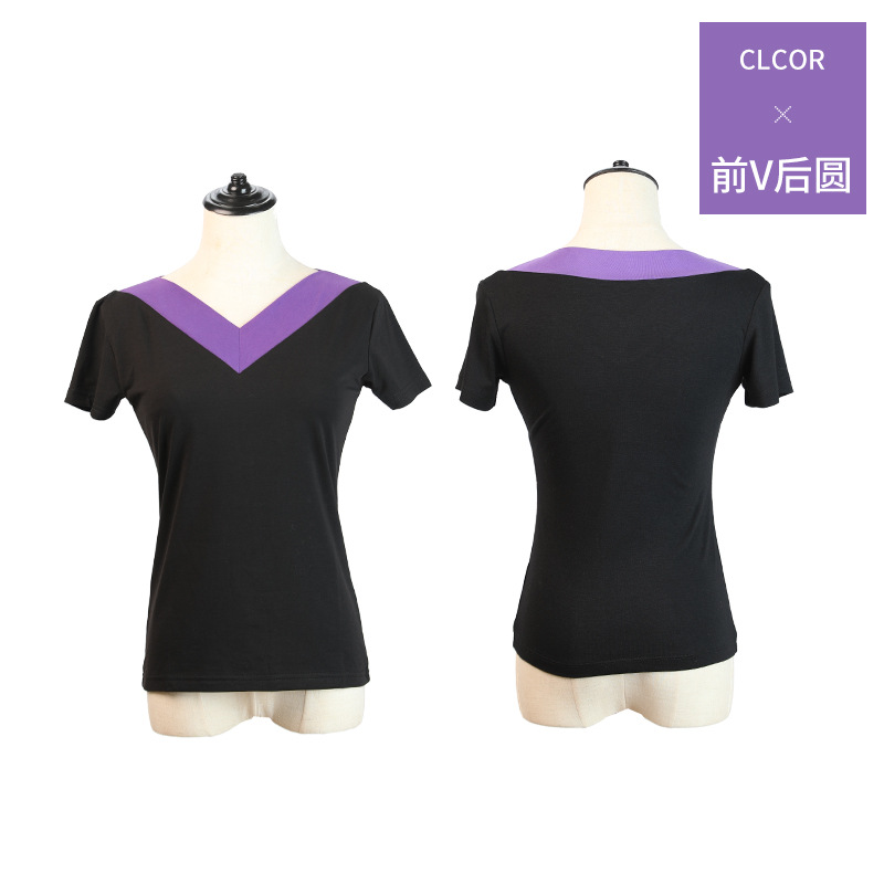 Ropa de baile cuadrada de mediana edad y ancianos con cuello en V para mujer nueva camiseta modal ropa de baile ropa de práctica de manga corta