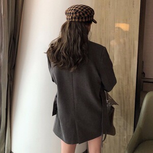 秋冬季洋气复古港风职业中长款深灰宽松西服上衣休闲小西装外套女