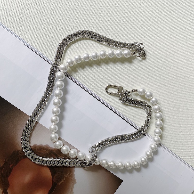 Trendy male pearl titanium steel necklac...