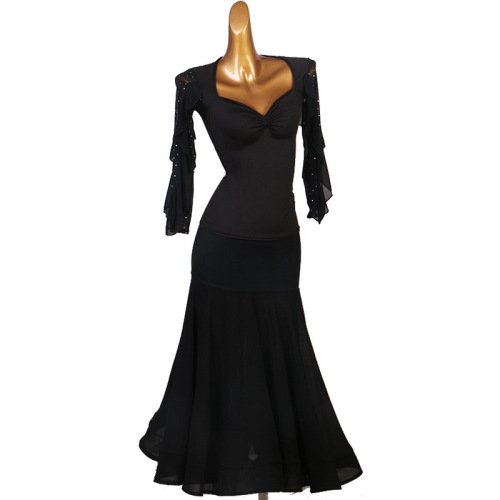 Black V neck Ballroom Latin Dance Dresses for Women Girls ball dancing long skirts waltz tango foxtrot smooth rhythm dance long gown 