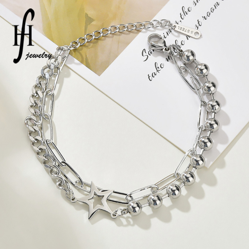 Korean Fashion Titanium Steel Five-pointed Star Niche Jewelry Double-layer Wild Jewelry Bracelet For Women display picture 2