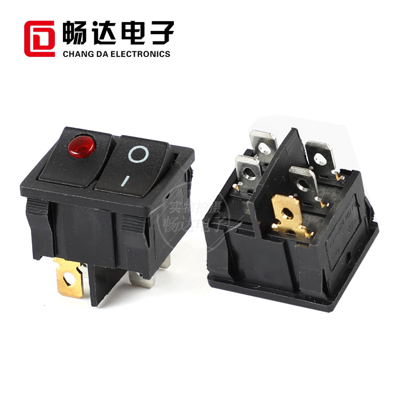 供应船型开关双联猫眼带灯四4脚5脚6脚二档翘板开关电锅船形开关