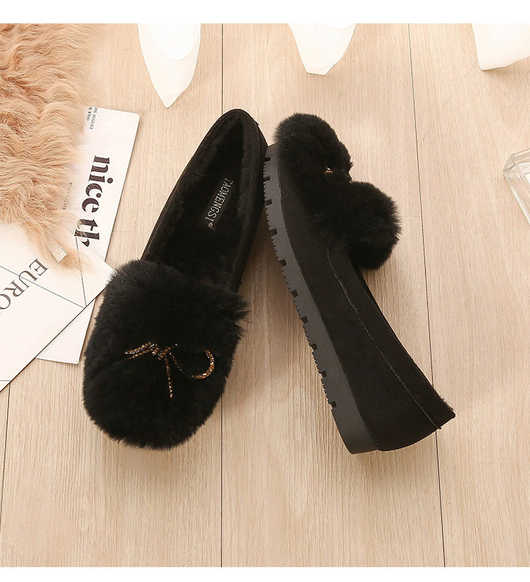 Giày lười nữ lông thỏ có nơ, lót lông ấm, đế thấp 1–3 cm — Màu xám, Màu đen chi tiết 22