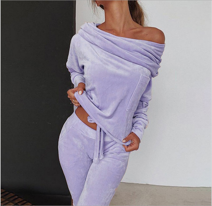 Completo pantaloni donna velluto manica lunga monospalla fiocco_voghion.com